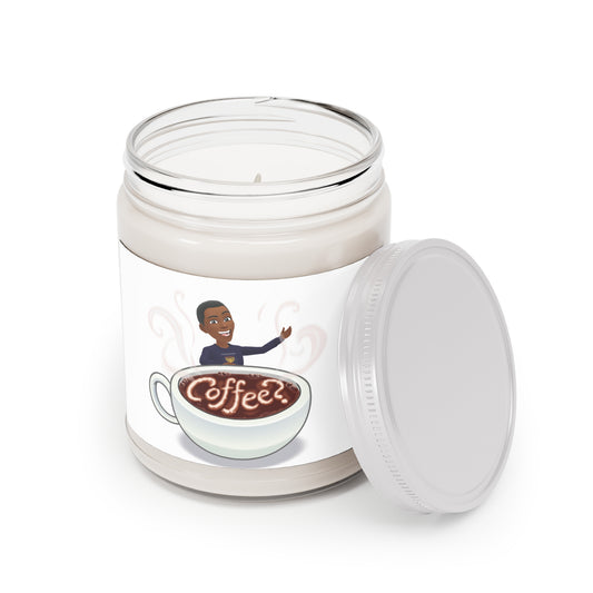 Coffee Scented Soy Candle - 9oz Jar with White Lid (Coffee Art Label)