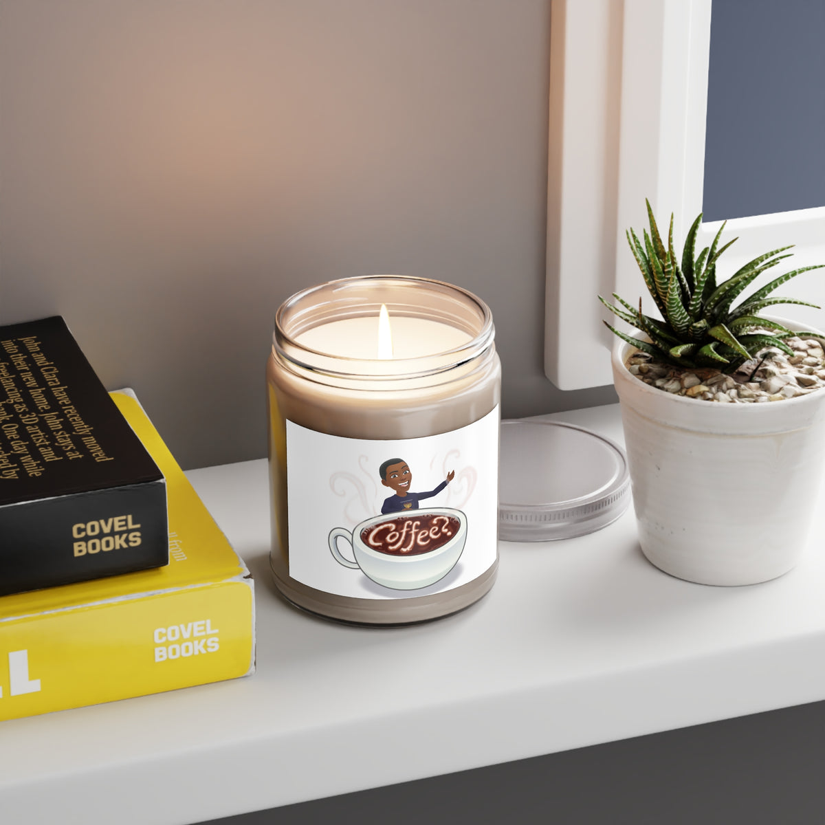 Coffee Scented Soy Candle - 9oz Jar with White Lid (Coffee Art Label)