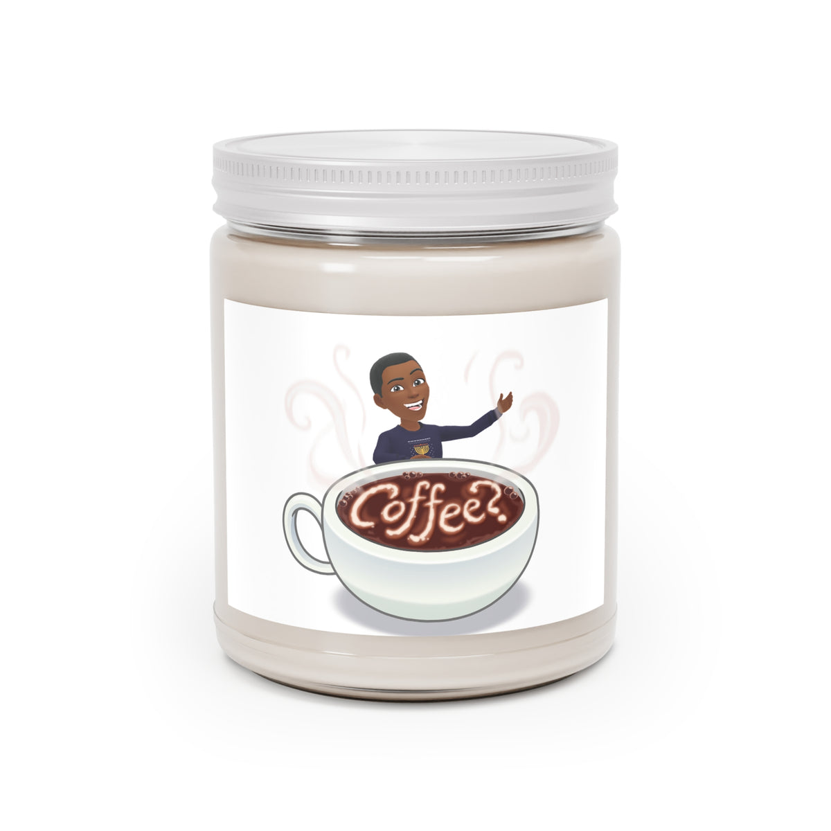 Coffee Scented Soy Candle - 9oz Jar with White Lid (Coffee Art Label)