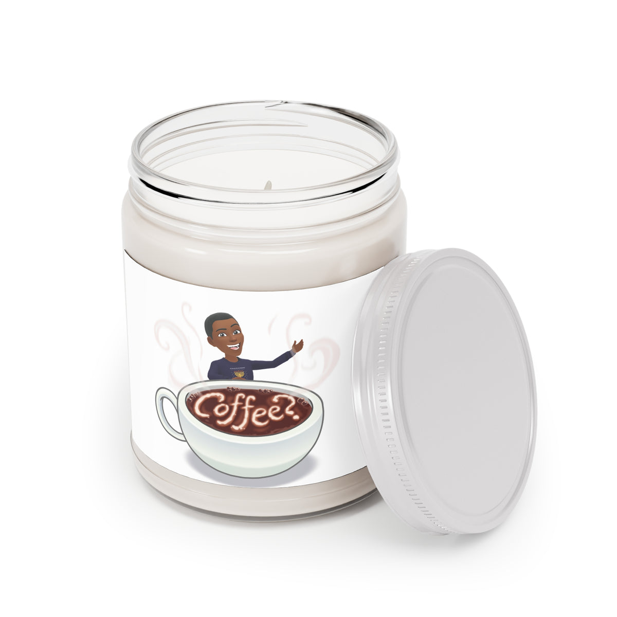Coffee Scented Soy Candle - 9oz Jar with White Lid (Coffee Art Label)
