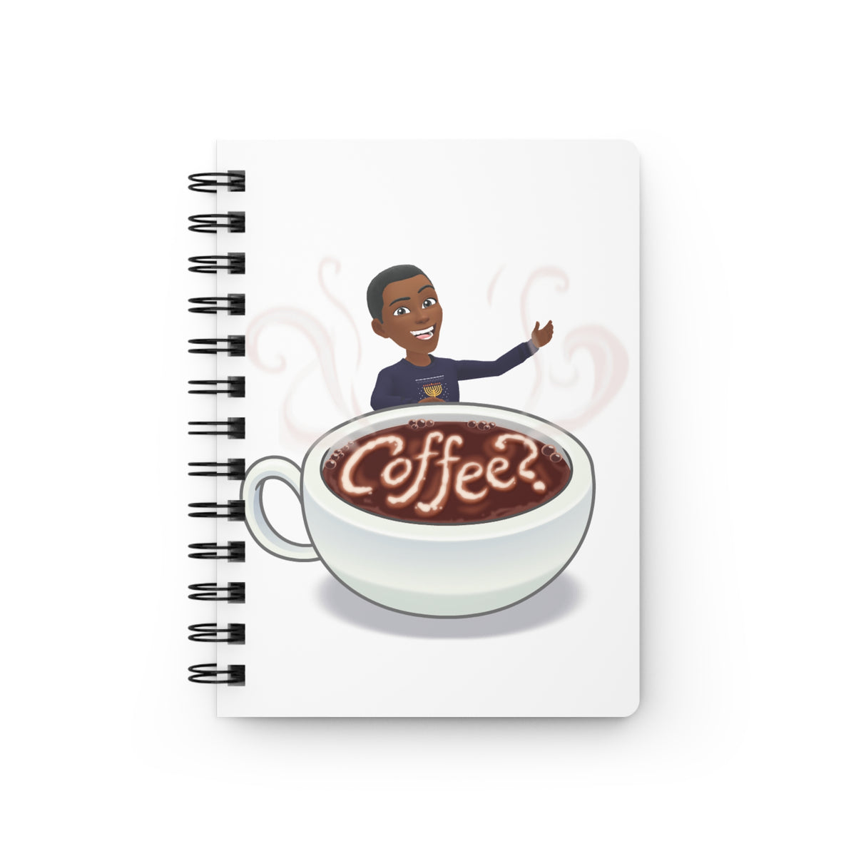 Coffee Lover Spiral Journal – Illustrated ‘Coffee?’ Cup Design Notebook