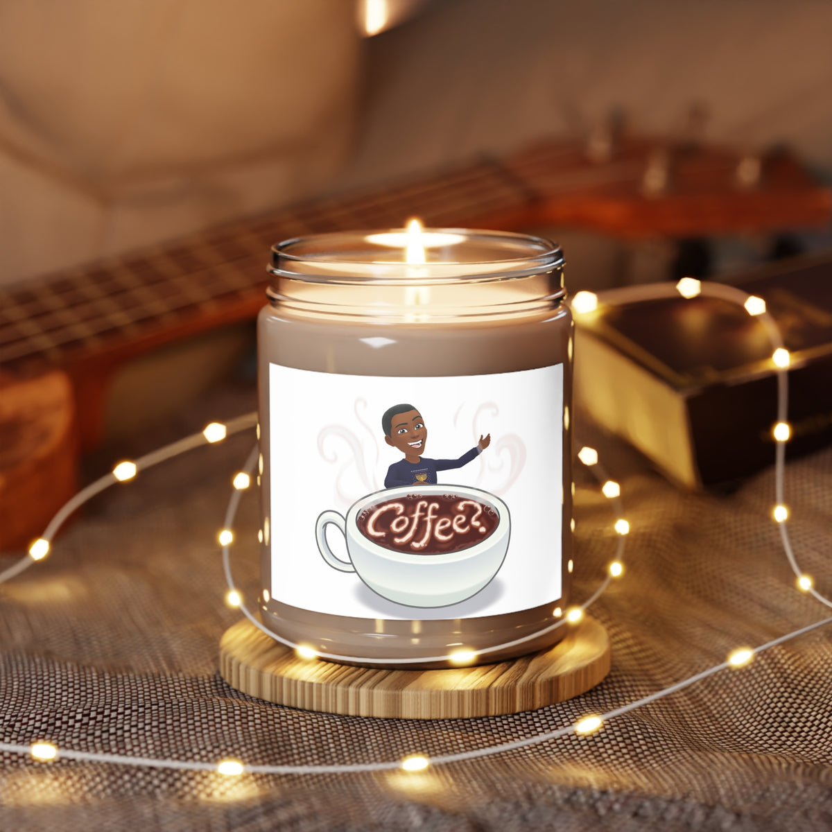 Coffee Scented Soy Candle - 9oz Jar with White Lid (Coffee Art Label)